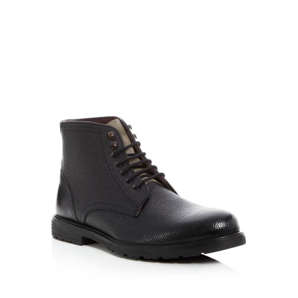 TED BAKER LONDON Mens Black Karusl Toe Block Heel Leather Hiking Boots 41.5
